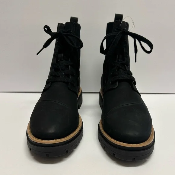 Tom's NEW Ionie Lace-Up Lug Sole Combat Boots Booties Zipper Black Size 12 - Picture 4 of 12